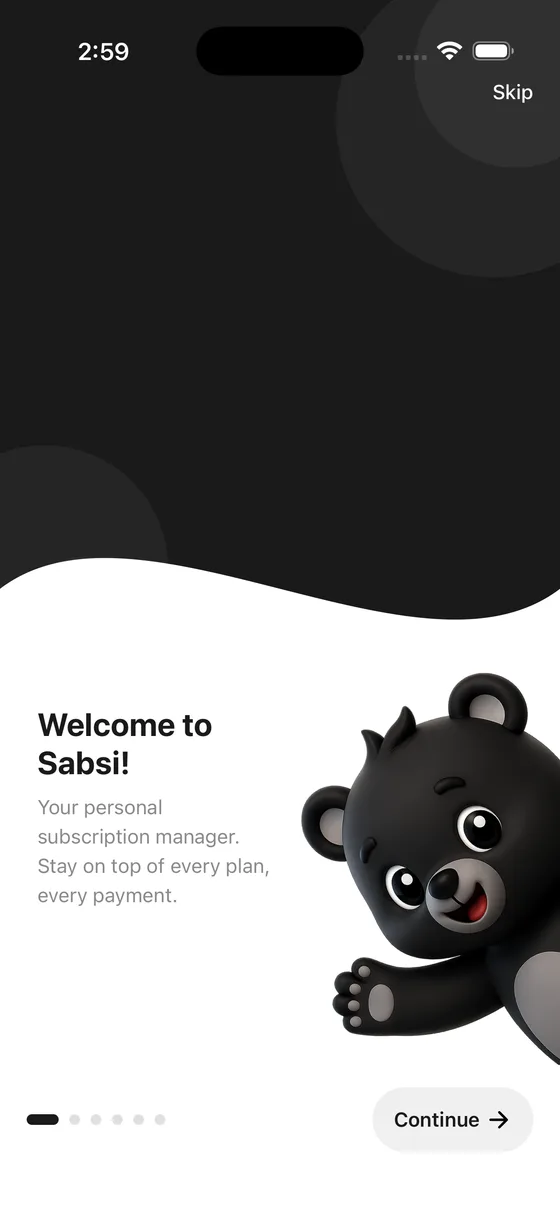 Sabsi welcome screen