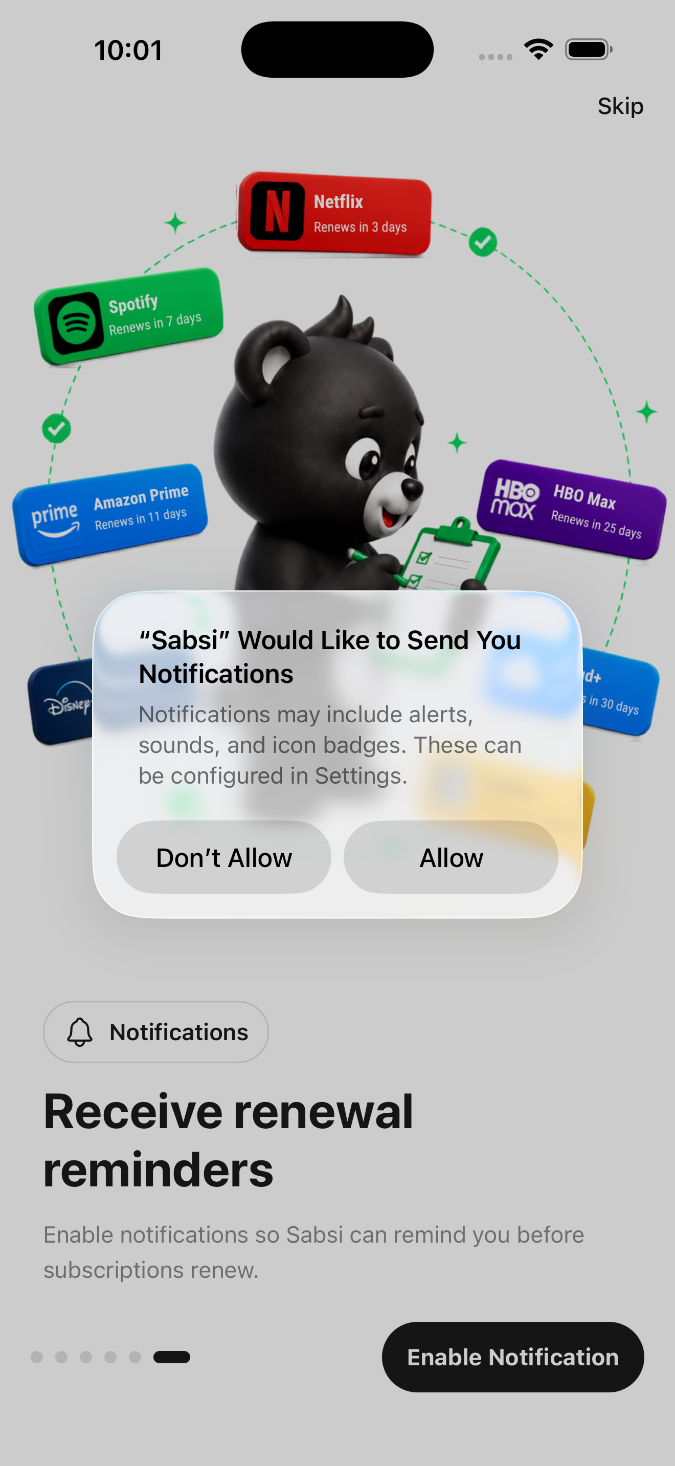 Sabsi welcome onboarding screen